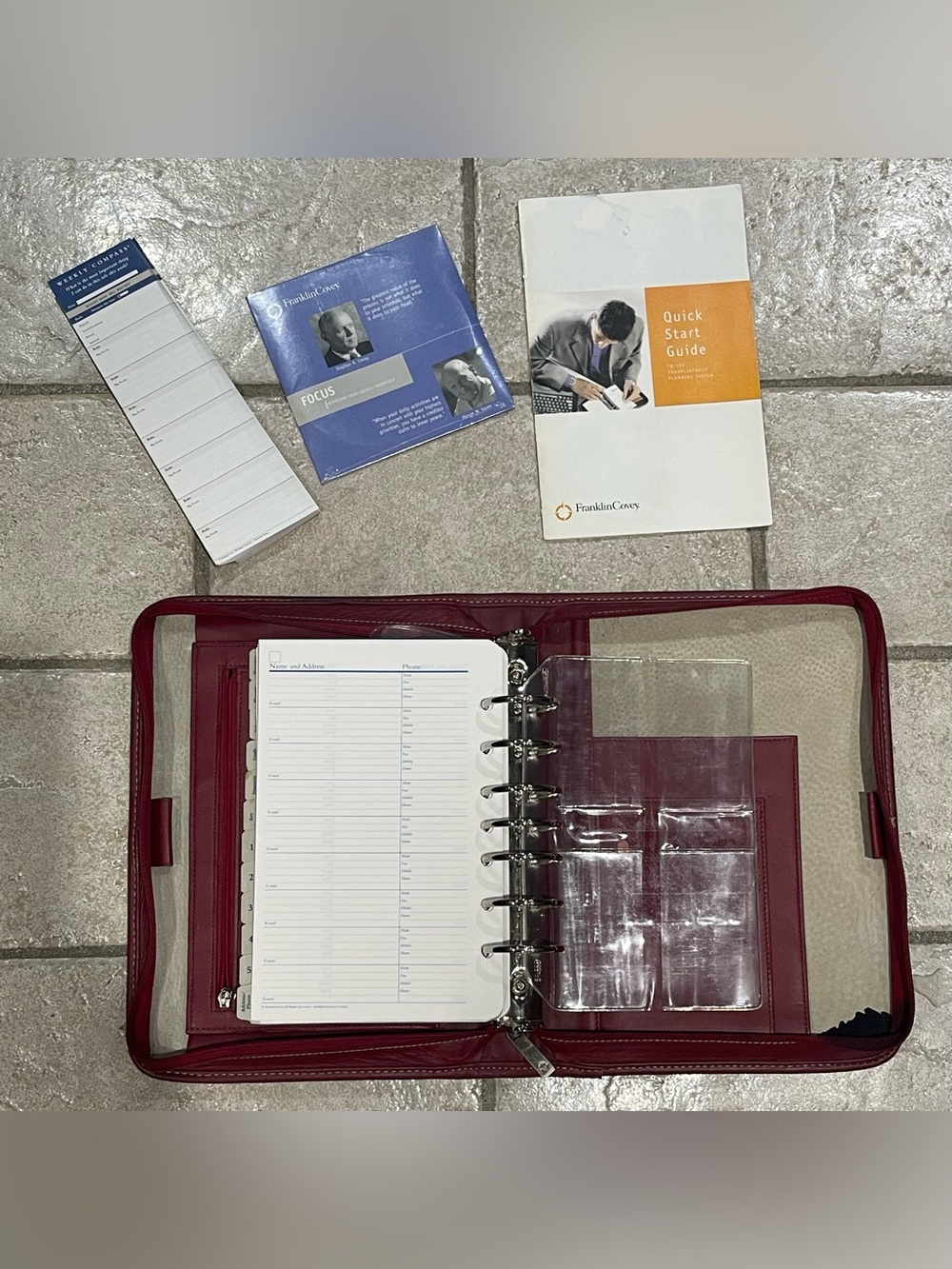 Franklin Covey Red Leather 7 1/2” Ring Planner Binder